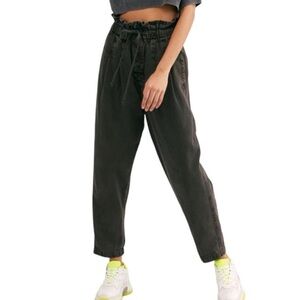 Free people high waisted paper bag pants in charcoal grey